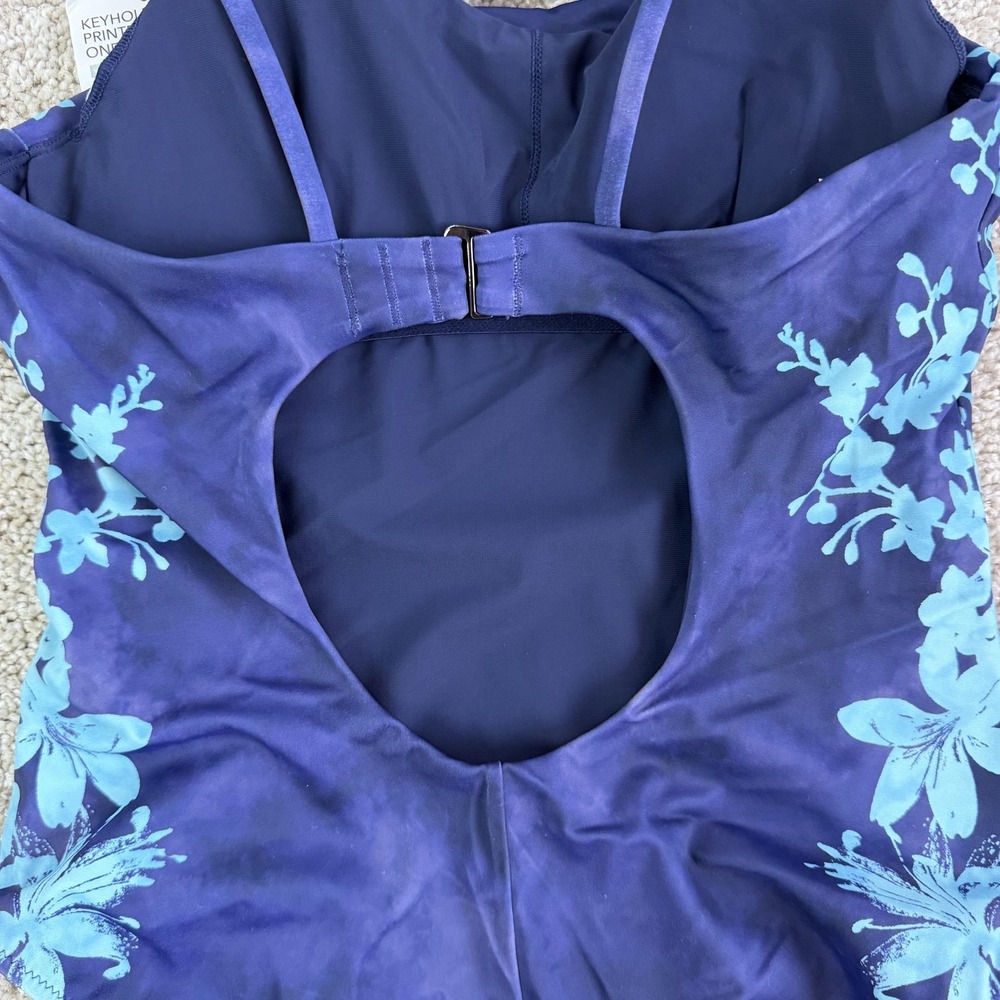 Athleta Swimsuit Womens Small Blue Floral Keyhole One Piece Halter Back UPF - Picture 5 of 10